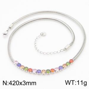 Japan and South Korea trend stainless steel colorful zircon colorful women's necklace - KN239015-WGTH