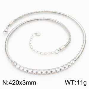Japanese and Korean trend stainless steel white zircon necklace for women - KN239017-WGTH