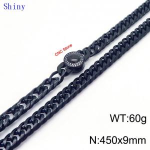 9mm45cm Vintage Men's Personalized Polished Whip Chain CNC Buckle Bracelet Necklace Set of Two - KN239141-Z