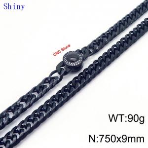 9mm75cm Vintage Men's Personalized Polished Whip Chain CNC Buckle Bracelet Necklace Set of Two - KN239147-Z