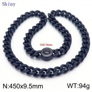 European and American fashion stainless steel 450 × 9.5mm Cuban chain diamond round buckle men's temperament black necklace - KN239155-Z