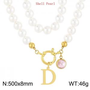 Shell Pearl Necklace with Stainless Steel Name Letter Pendant - KN239168-Z