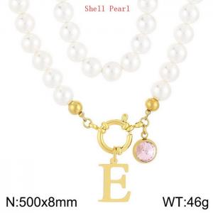 Shell Pearl Necklace with Stainless Steel Name Letter Pendant - KN239169-Z