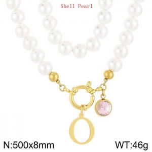 Shell Pearl Necklace with Stainless Steel Name Letter Pendant - KN239179-Z