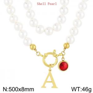 Shell Pearl Necklace with Stainless Steel Name Letter Pendant - KN239191-Z