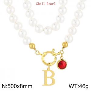 Shell Pearl Necklace with Stainless Steel Name Letter Pendant - KN239192-Z