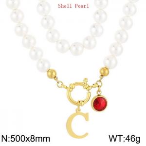 Shell Pearl Necklace with Stainless Steel Name Letter Pendant - KN239193-Z