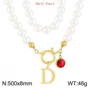 Shell Pearl Necklace with Stainless Steel Name Letter Pendant - KN239194-Z