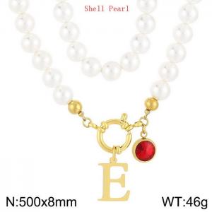 Shell Pearl Necklace with Stainless Steel Name Letter Pendant - KN239195-Z