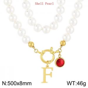 Shell Pearl Necklace with Stainless Steel Name Letter Pendant - KN239196-Z