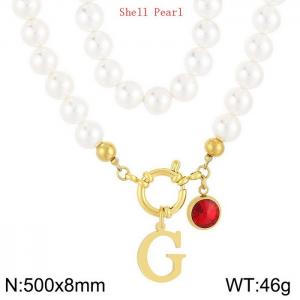 Shell Pearl Necklace with Stainless Steel Name Letter Pendant - KN239197-Z