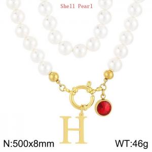 Shell Pearl Necklace with Stainless Steel Name Letter Pendant - KN239198-Z