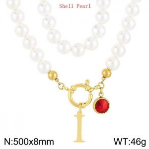 Shell Pearl Necklace with Stainless Steel Name Letter Pendant - KN239199-Z