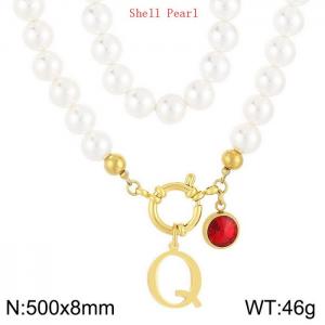 Shell Pearl Necklace with Stainless Steel Name Letter Pendant - KN239207-Z