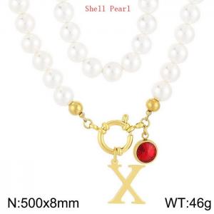 Shell Pearl Necklace with Stainless Steel Name Letter Pendant - KN239214-Z