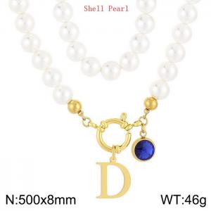 Shell Pearl Necklace with Stainless Steel Name Letter Pendant - KN239220-Z