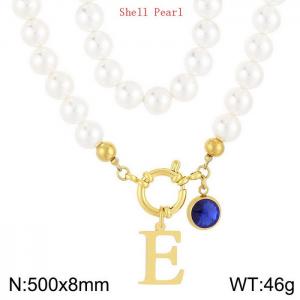 Shell Pearl Necklace with Stainless Steel Name Letter Pendant - KN239221-Z