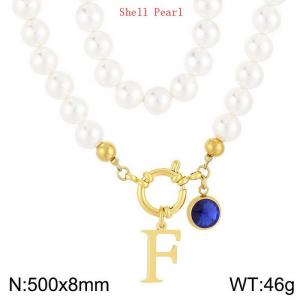 Shell Pearl Necklace with Stainless Steel Name Letter Pendant - KN239222-Z