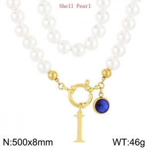 Shell Pearl Necklace with Stainless Steel Name Letter Pendant - KN239225-Z