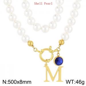 Shell Pearl Necklace with Stainless Steel Name Letter Pendant - KN239229-Z