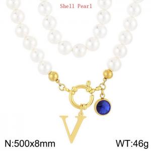 Shell Pearl Necklace with Stainless Steel Name Letter Pendant - KN239238-Z