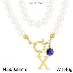 Shell Pearl Necklace with Stainless Steel Name Letter Pendant - KN239240-Z