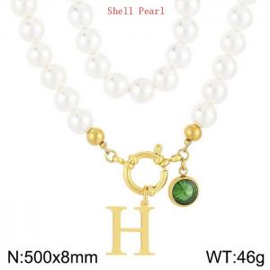 Shell Pearl Necklace with Stainless Steel Name Letter Pendant - KN239250-Z