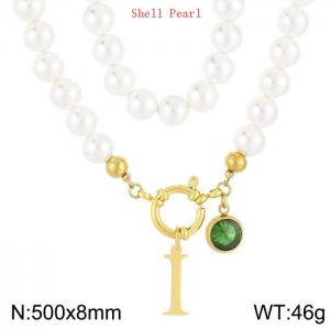 Shell Pearl Necklace with Stainless Steel Name Letter Pendant - KN239251-Z