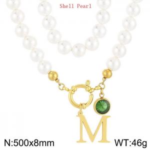 Shell Pearl Necklace with Stainless Steel Name Letter Pendant - KN239255-Z