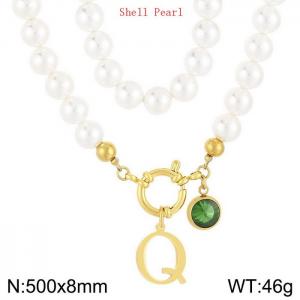 Shell Pearl Necklace with Stainless Steel Name Letter Pendant - KN239259-Z