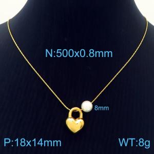 Fashion stainless steel 500 × 0.8mm Fine Chain Hanging Heart shaped Pendant Pearl Charm Gold Necklace - KN239279-ZC