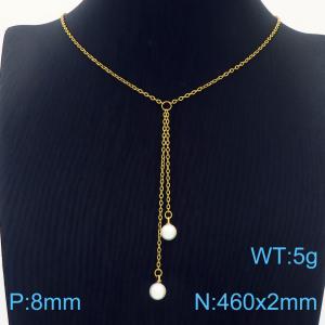 Fashion Stainless Steel 460 × 2mm O-chain hanging tassel hanging white pearl pendant charm gold necklace - KN239284-Z