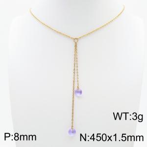 Fashion Stainless Steel 450 × 1.5mm O-chain hanging tassel hanging light purple water brick pendant charm gold necklace - KN239293-Z