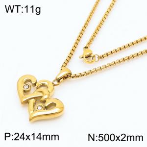 Small vacuum-plated gold diamond-inlaid heart stainless steel ladies square pearl necklace - KN239368-KFC