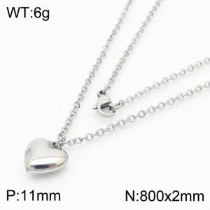 O Chain With Heart Charm Pendant Women Stainless Steel Long Necklaces Silver Color - KN239379-K