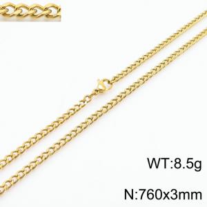 European and American stainless steel trend 760 × 3mm double-sided grinding chain lobster buckle fashion versatile gold necklace - KN239382-Z