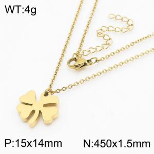 Niche vacuum-plated gold lucky clover stainless steel ladies collarbone necklace - KN239503-KFC