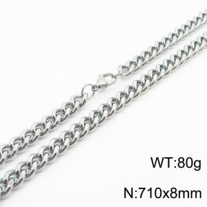 710x8mm stainless steel cuban link chain silver color necklace for women men - KN239535-Z