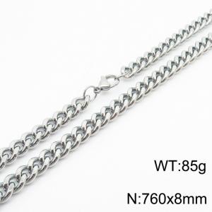 760x8mm stainless steel cuban link chain silver color necklace for women men - KN239536-Z