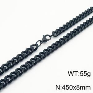 450x8mm stainless steel cuban link chain black necklace for women men - KN239537-Z