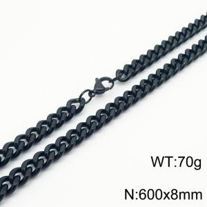 600x8mm stainless steel cuban link chain black necklace for women men - KN239540-Z