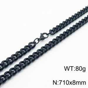 710x8mm stainless steel cuban link chain black necklace for women men - KN239542-Z