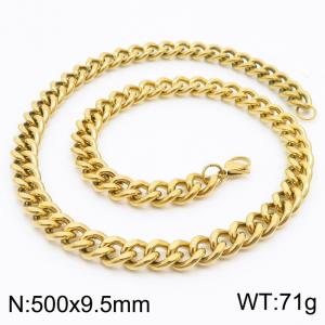 500x9.5mm Stainless Steel twist cuban chain gold color necklace for men women - KN239545-Z