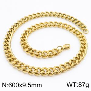 600x9.5mm Stainless Steel twist cuban chain gold color necklace for men women - KN239547-Z