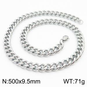 500x9.5mm Stainless Steel twist cuban chain silver color necklace for men women - KN239552-Z