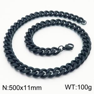 500x11mm polished stainless steel cuban chain black heavy necklace for men - KN239580-Z