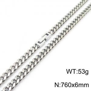 Simple and fashionable 6mm76cm Cuban chain paired with jewelry buckle necklace - KN249760-ZZ