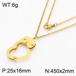 450mm Women Gold-Plated Stainless Steel Necklace with Love Heart Shape Handcuff - KN249883-Z