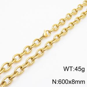 8mm gold embossed steel color men's Korean stainless steel 60cm necklace - KN249944-Z