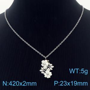 Fashion stainless steel 420 × 2mm O-Chain Flower Pendant Jewelry Silver Necklace - KN250156-PA